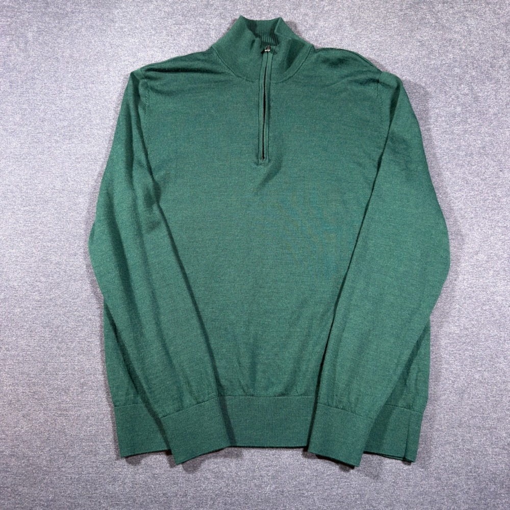 Gap Quarter Zip Sweater Mens Large Green 100% Merino Wool Long Sleeve Pullover